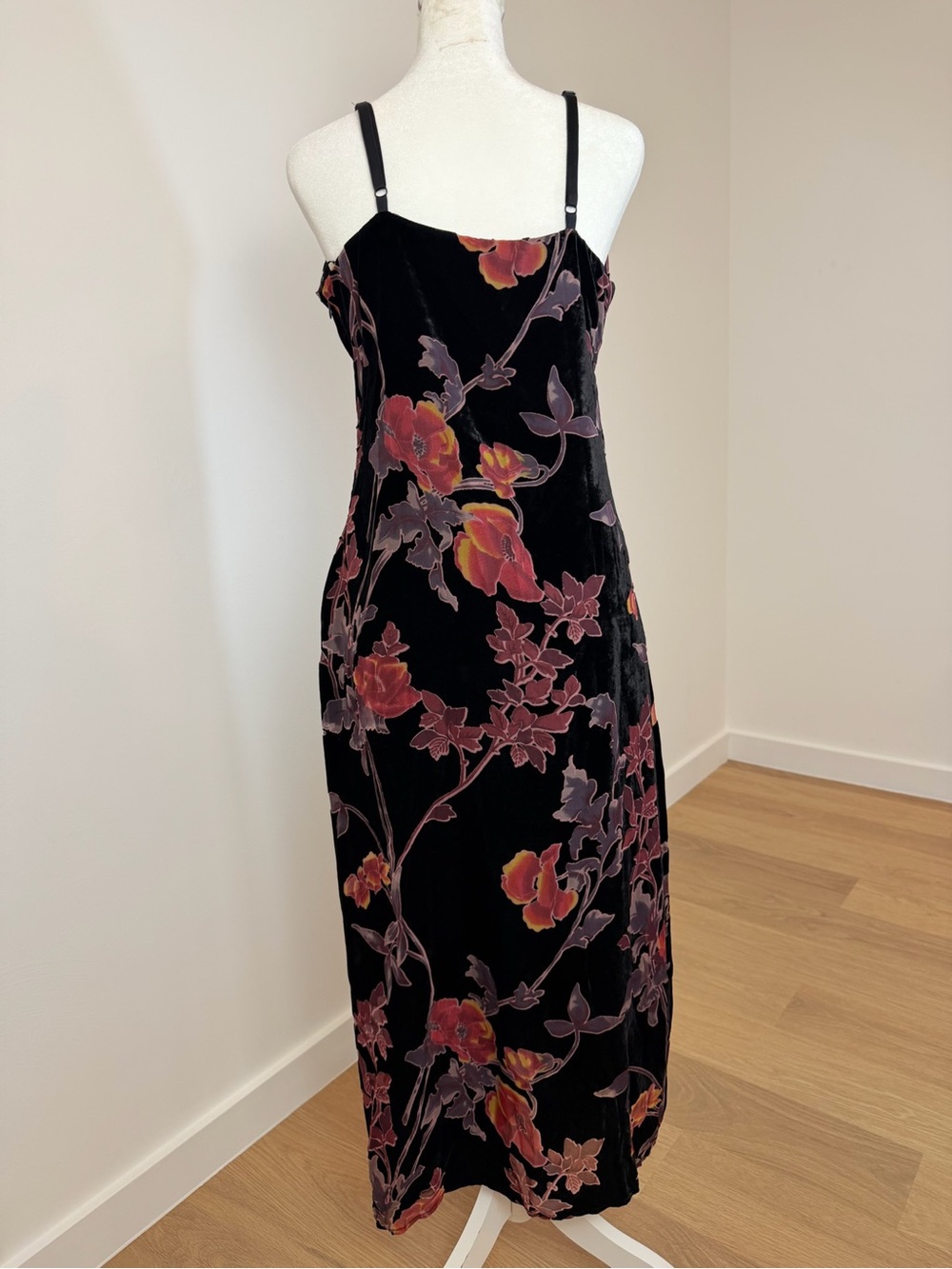 Rachel Zoe Black Velvet Maxi Slip Dress with Pink and Yellow Floral Print - Picture 5 of 6